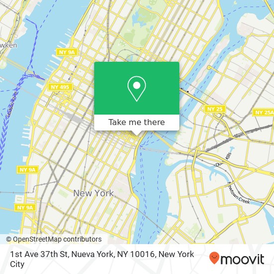 Mapa de 1st Ave 37th St, Nueva York, NY 10016