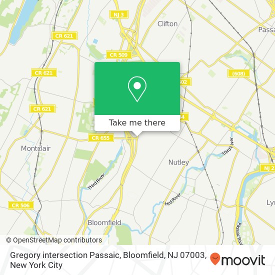 Gregory intersection Passaic, Bloomfield, NJ 07003 map