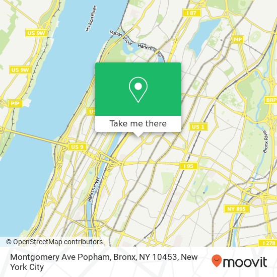 Mapa de Montgomery Ave Popham, Bronx, NY 10453