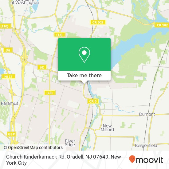 Mapa de Church Kinderkamack Rd, Oradell, NJ 07649