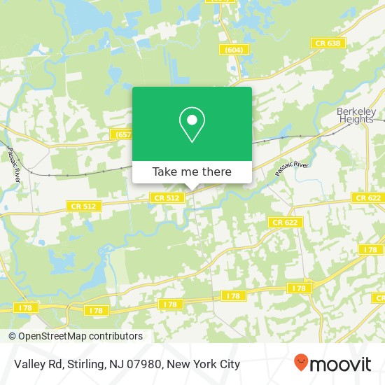 Mapa de Valley Rd, Stirling, NJ 07980