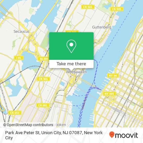Mapa de Park Ave Peter St, Union City, NJ 07087