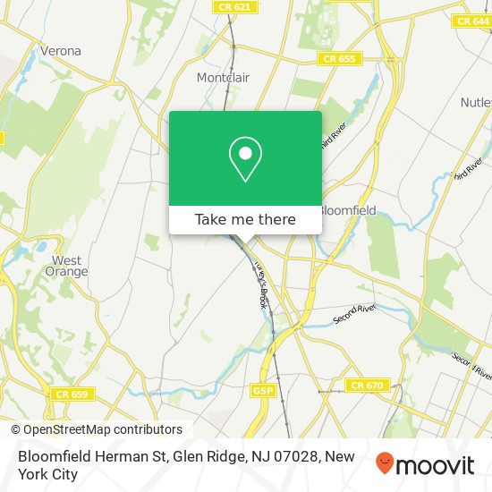 Mapa de Bloomfield Herman St, Glen Ridge, NJ 07028