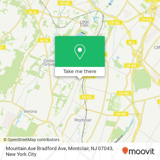 Mapa de Mountain Ave Bradford Ave, Montclair, NJ 07043