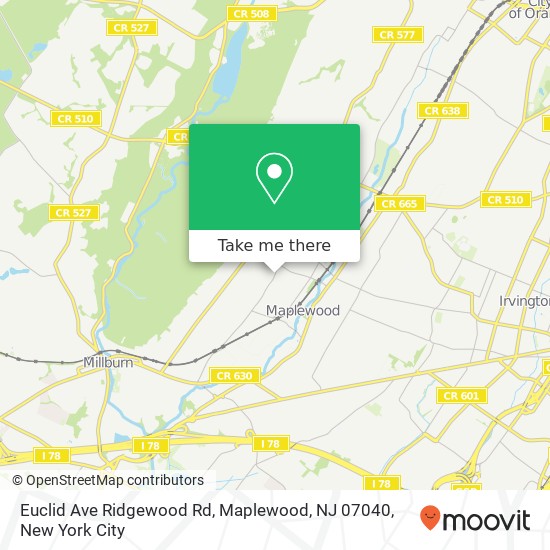 Euclid Ave Ridgewood Rd, Maplewood, NJ 07040 map