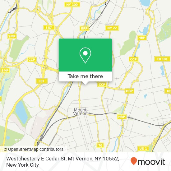 Westchester y E Cedar St, Mt Vernon, NY 10552 map