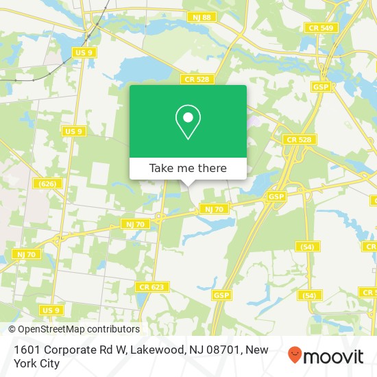 Mapa de 1601 Corporate Rd W, Lakewood, NJ 08701