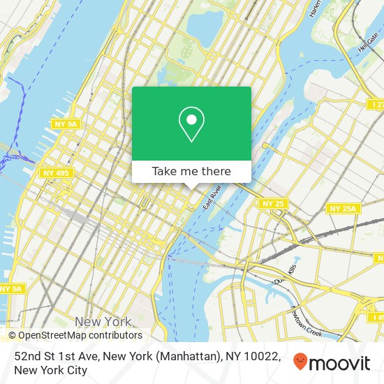 Mapa de 52nd St 1st Ave, New York (Manhattan), NY 10022