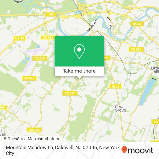 Mapa de Mountain Meadow Ln, Caldwell, NJ 07006