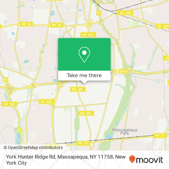 Mapa de York Hunter Ridge Rd, Massapequa, NY 11758