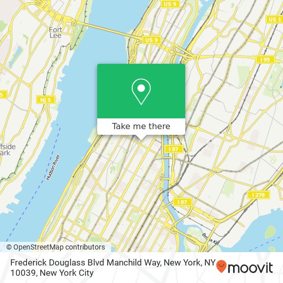 Mapa de Frederick Douglass Blvd Manchild Way, New York, NY 10039