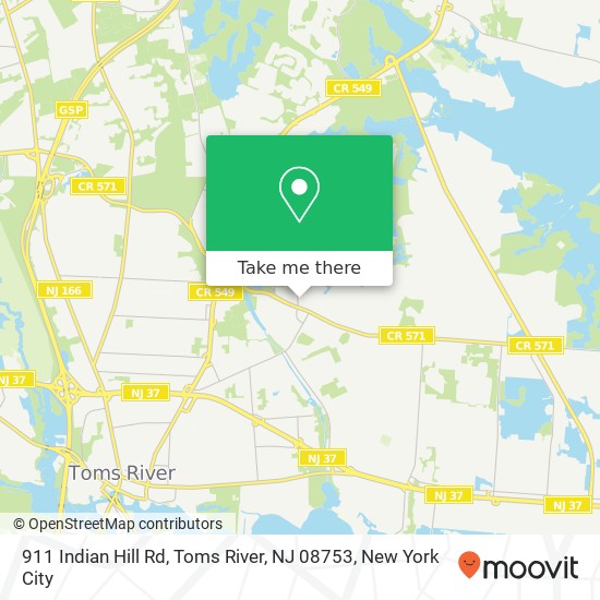 Mapa de 911 Indian Hill Rd, Toms River, NJ 08753