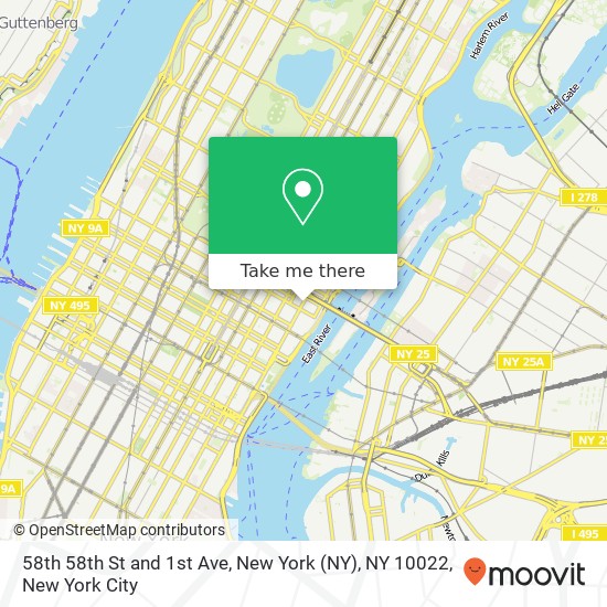 58th 58th St and 1st Ave, New York (NY), NY 10022 map