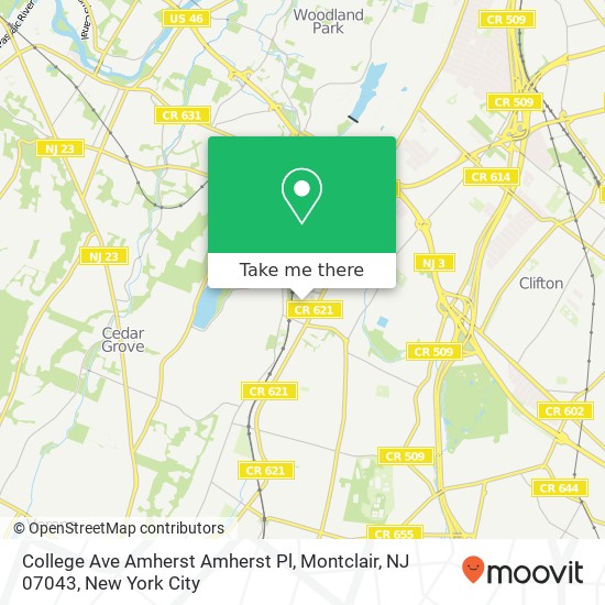 Mapa de College Ave Amherst Amherst Pl, Montclair, NJ 07043