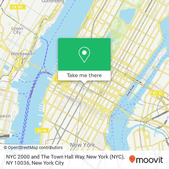 NYC 2000 and The Town Hall Way, New York (NYC), NY 10036 map