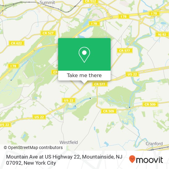 Mapa de Mountain Ave at US Highway 22, Mountainside, NJ 07092