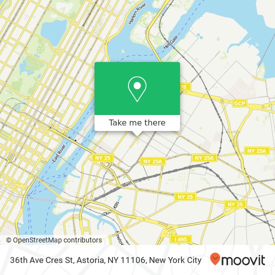 Mapa de 36th Ave Cres St, Astoria, NY 11106