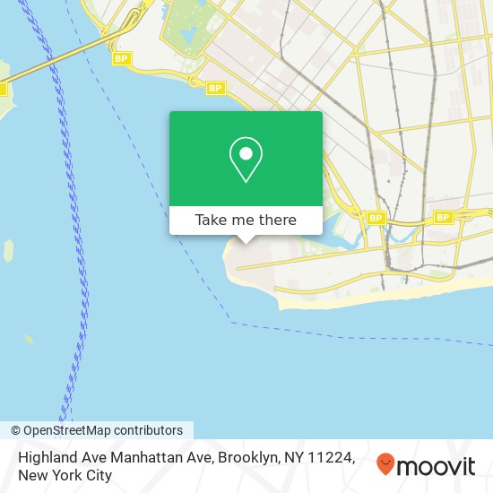 Mapa de Highland Ave Manhattan Ave, Brooklyn, NY 11224