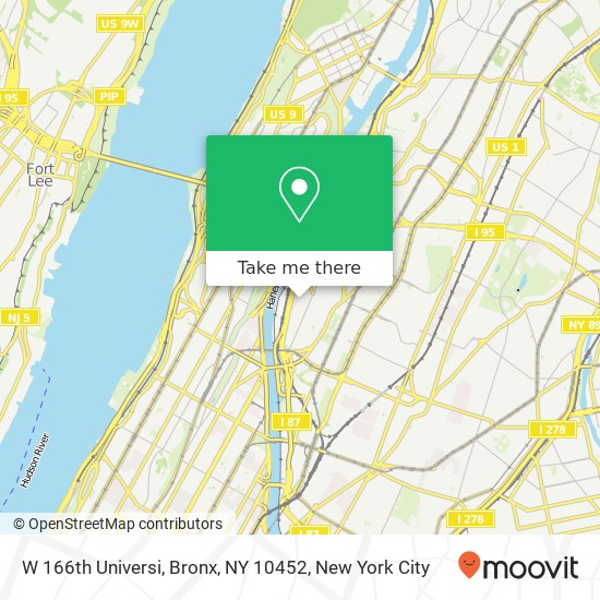 Mapa de W 166th Universi, Bronx, NY 10452
