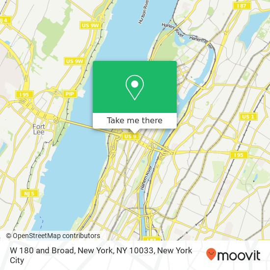 W 180 and Broad, New York, NY 10033 map