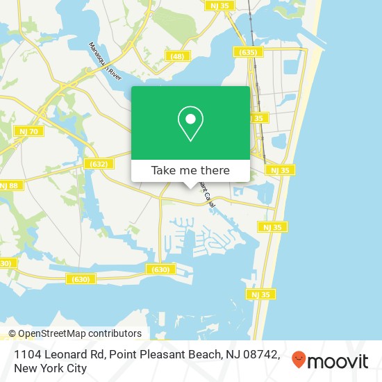 Mapa de 1104 Leonard Rd, Point Pleasant Beach, NJ 08742