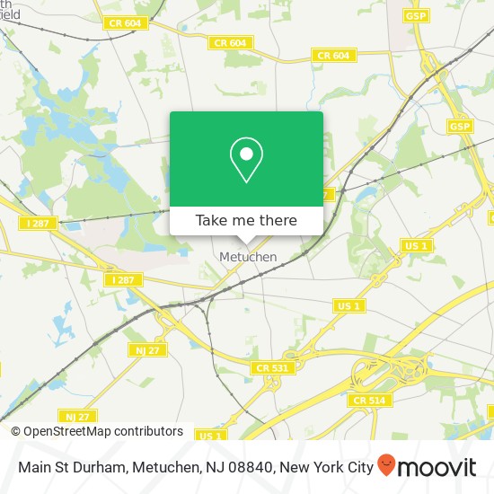 Mapa de Main St Durham, Metuchen, NJ 08840