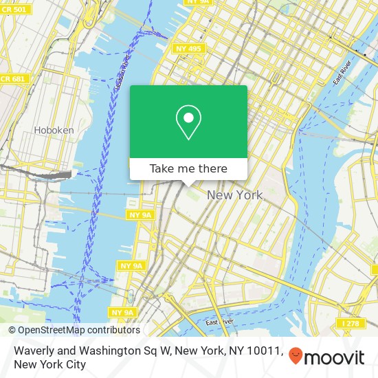 Waverly and Washington Sq W, New York, NY 10011 map