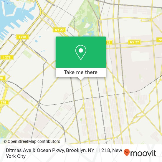 Mapa de Ditmas Ave & Ocean Pkwy, Brooklyn, NY 11218