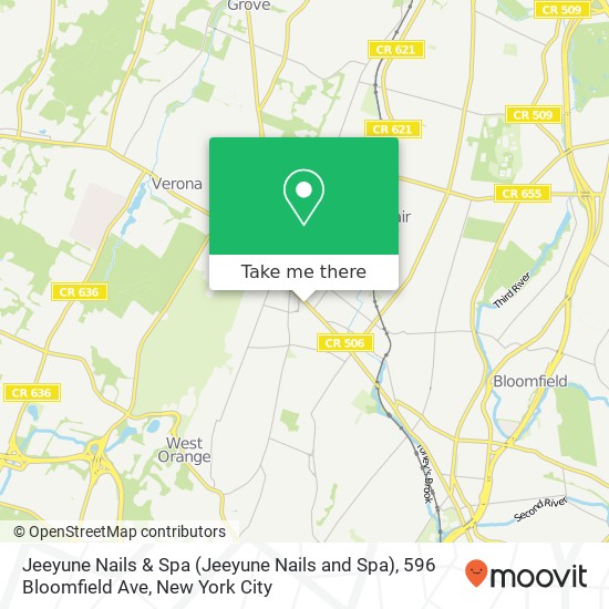 Mapa de Jeeyune Nails & Spa (Jeeyune Nails and Spa), 596 Bloomfield Ave