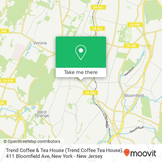 Mapa de Trend Coffee & Tea House (Trend Coffee Tea House), 411 Bloomfield Ave