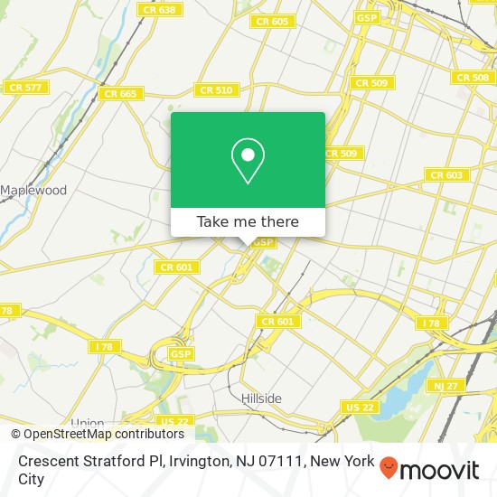 Mapa de Crescent Stratford Pl, Irvington, NJ 07111
