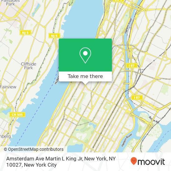 Amsterdam Ave Martin L King Jr, New York, NY 10027 map