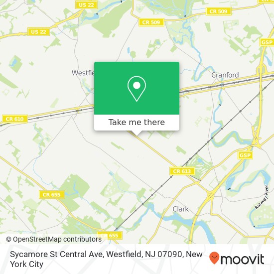 Mapa de Sycamore St Central Ave, Westfield, NJ 07090