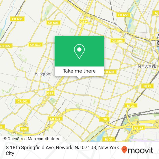Mapa de S 18th Springfield Ave, Newark, NJ 07103