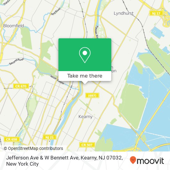 Mapa de Jefferson Ave & W Bennett Ave, Kearny, NJ 07032