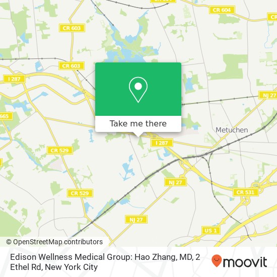 Edison Wellness Medical Group: Hao Zhang, MD, 2 Ethel Rd map