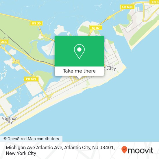 Mapa de Michigan Ave Atlantic Ave, Atlantic City, NJ 08401