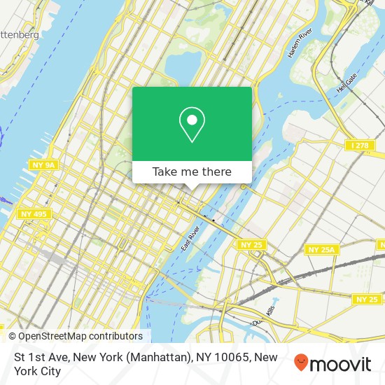 Mapa de St 1st Ave, New York (Manhattan), NY 10065