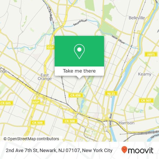 Mapa de 2nd Ave 7th St, Newark, NJ 07107