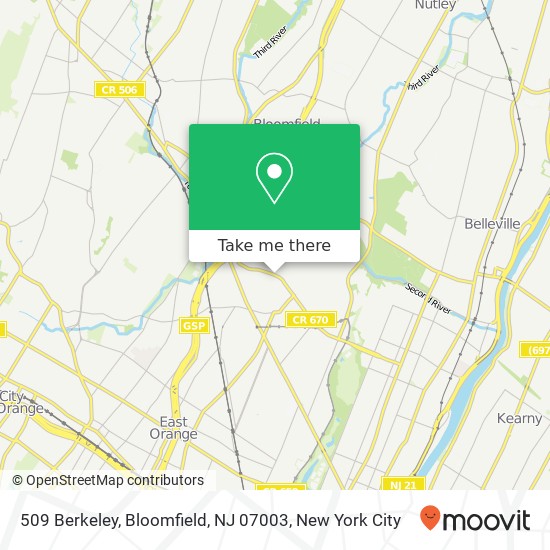 Mapa de 509 Berkeley, Bloomfield, NJ 07003