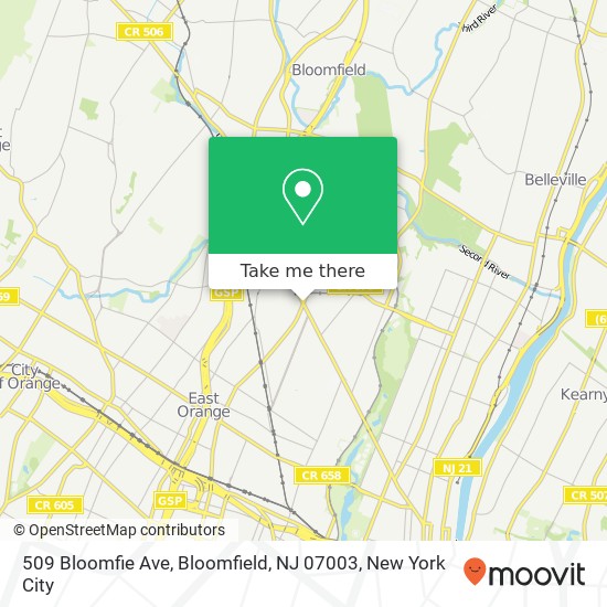 Mapa de 509 Bloomfie Ave, Bloomfield, NJ 07003