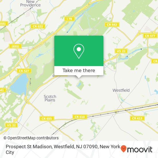 Mapa de Prospect St Madison, Westfield, NJ 07090