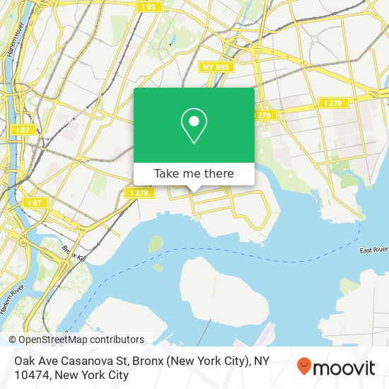 Mapa de Oak Ave Casanova St, Bronx (New York City), NY 10474