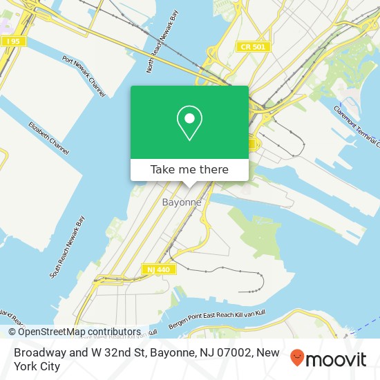Mapa de Broadway and W 32nd St, Bayonne, NJ 07002