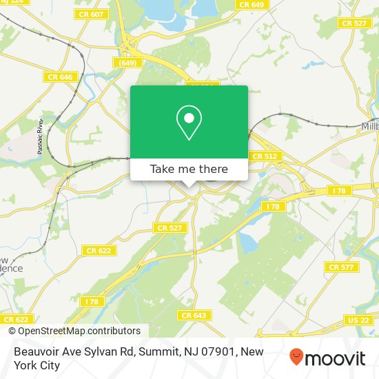 Mapa de Beauvoir Ave Sylvan Rd, Summit, NJ 07901