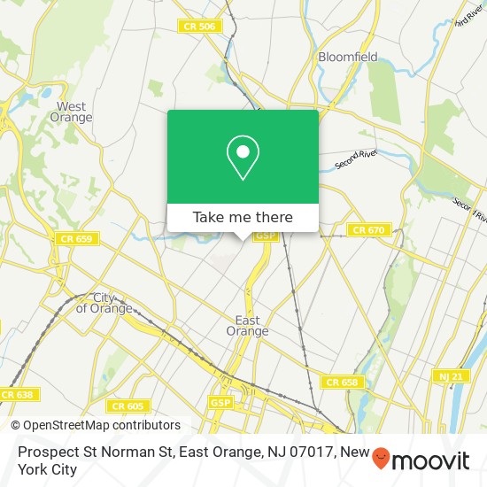 Mapa de Prospect St Norman St, East Orange, NJ 07017