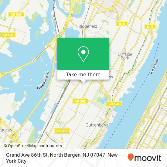 Mapa de Grand Ave 86th St, North Bergen, NJ 07047