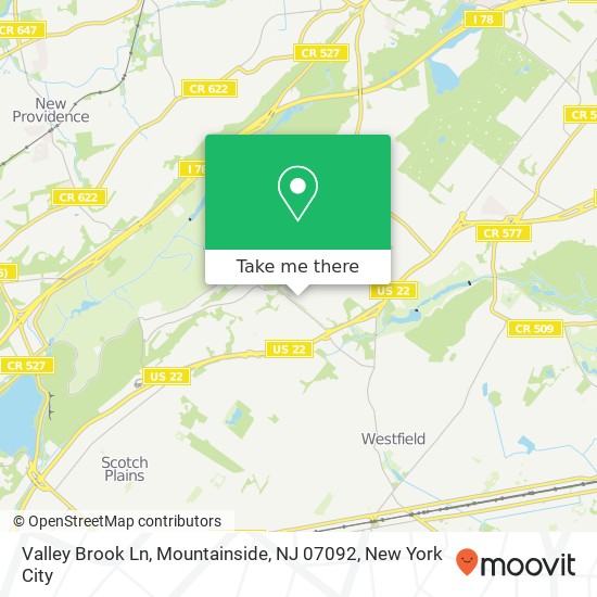Mapa de Valley Brook Ln, Mountainside, NJ 07092