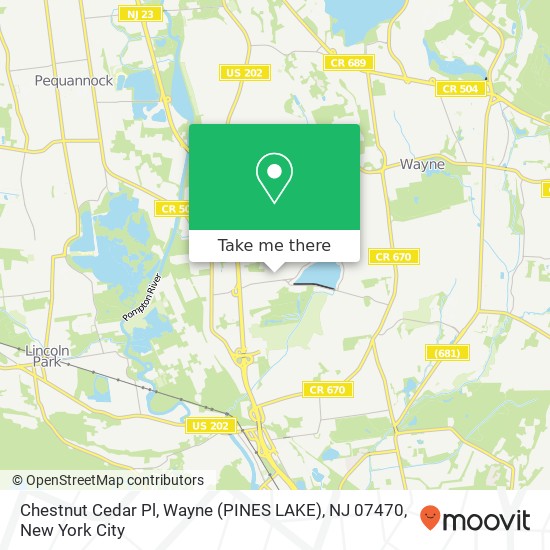 Mapa de Chestnut Cedar Pl, Wayne (PINES LAKE), NJ 07470