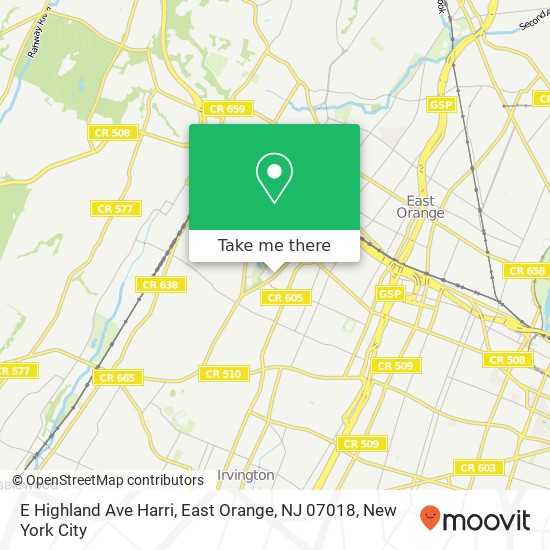 Mapa de E Highland Ave Harri, East Orange, NJ 07018